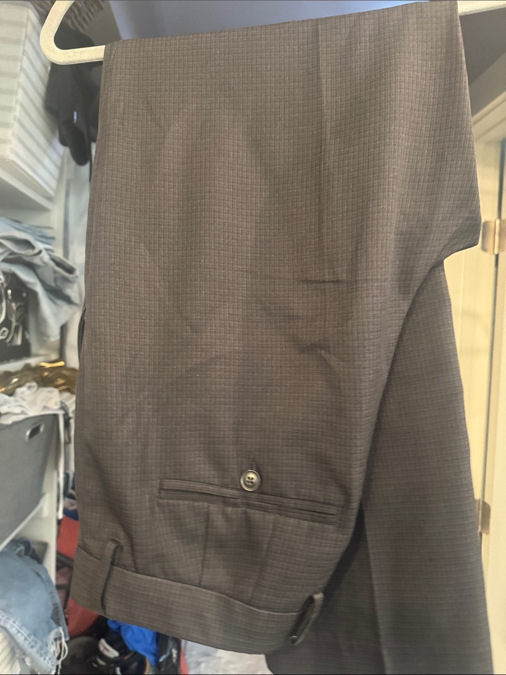 Perry Ellis Men's Brown Micro-Check Dress Pants